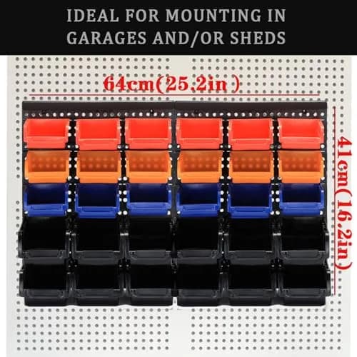 MULSAME Wall Mounted Storage Bins Parts Rack 25.2"x16.2" | Garage Organizer with 4 Colors thumbnail 2