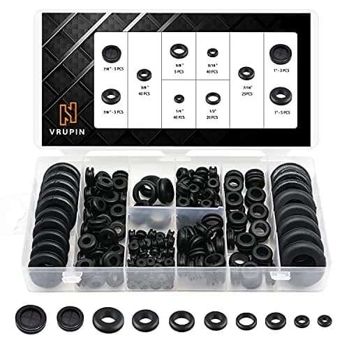 Vrupin Rubber Grommets Kit - 10 Sizes, Rubber Washers for Wiring, 188 pcs | Assorted Sizes for Auto & Projects thumbnail 1