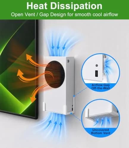 ALIENERGY Wall Mount for Xbox Series S (Mount Console & Accessories Near/Behind TV) | White Alloy Steel Bracket Kit thumbnail 6