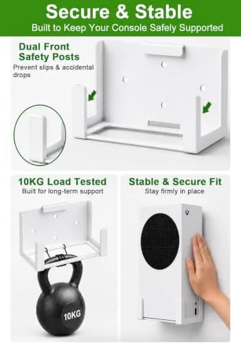 ALIENERGY Wall Mount for Xbox Series S (Mount Console & Accessories Near/Behind TV) | White Alloy Steel Bracket Kit thumbnail 5
