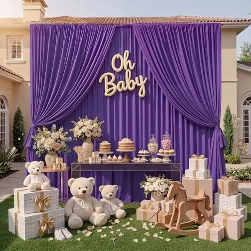 NSSONBEN 10ft x 10ft Wrinkle Free Purple Backdrop Curtain for Parties | Polyester Photography Background thumbnail 5