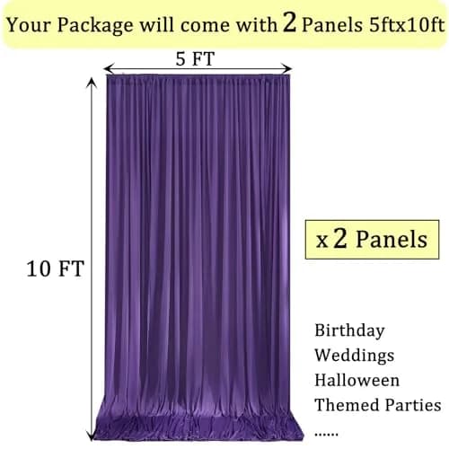 NSSONBEN 10ft x 10ft Wrinkle Free Purple Backdrop Curtain for Parties | Polyester Photography Background thumbnail 6