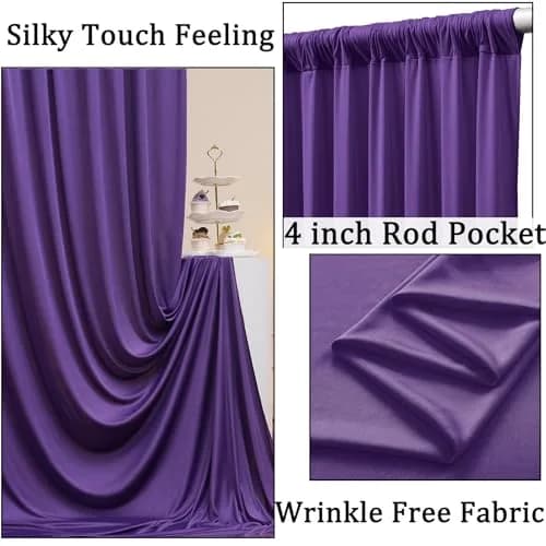 NSSONBEN 10ft x 10ft Wrinkle Free Purple Backdrop Curtain for Parties | Polyester Photography Background thumbnail 2