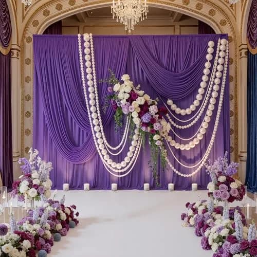 NSSONBEN 10ft x 10ft Wrinkle Free Purple Backdrop Curtain for Parties | Polyester Photography Background thumbnail 3