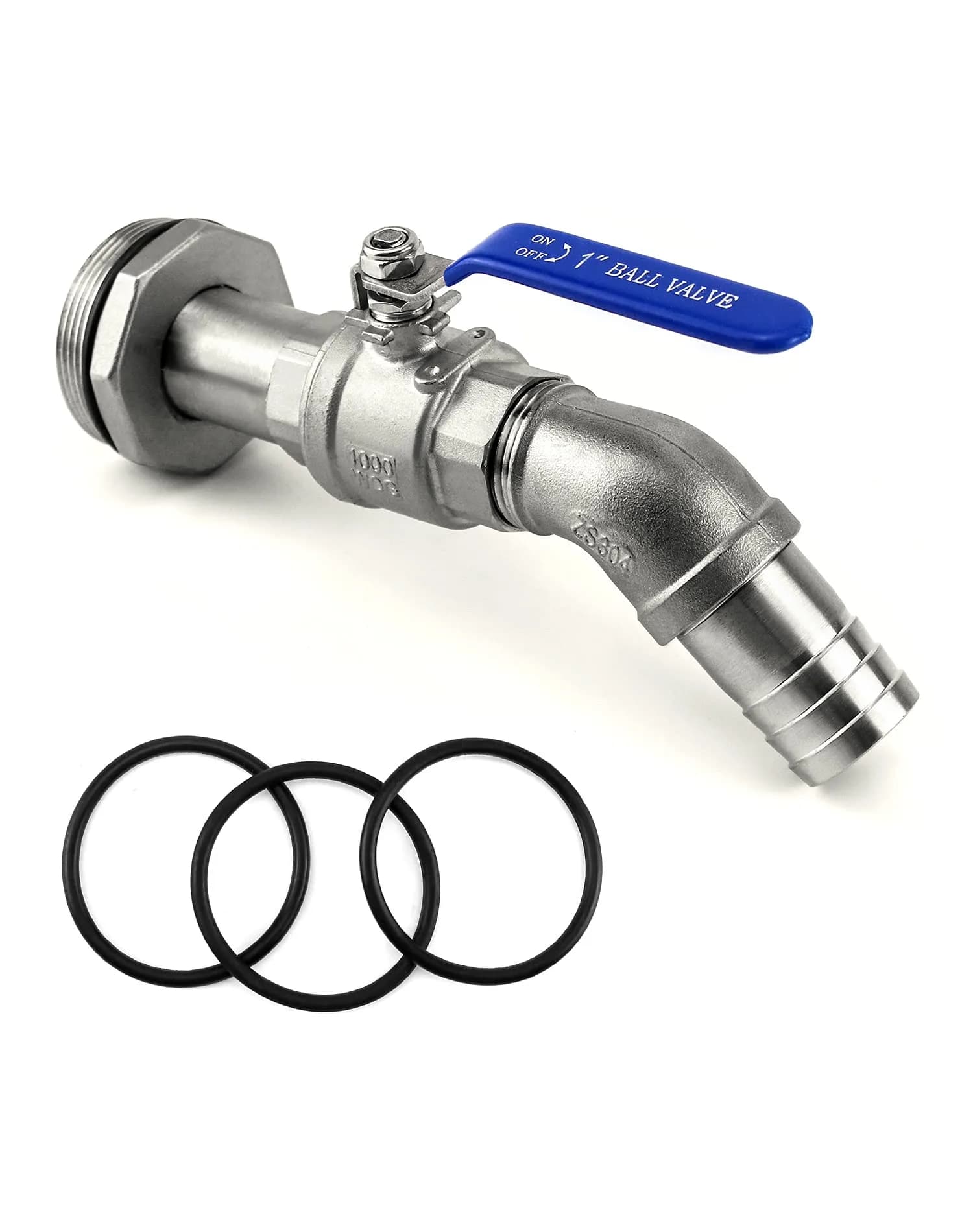 QWORK 2" Stainless Steel Drum Faucet with 1-1/4" Outlet & EPDM Gasket | Leak-Resistant Barrel Valve for 55 Gallon Drums - main product image