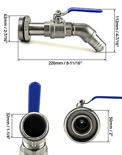 QWORK 2" Stainless Steel Drum Faucet with 1-1/4" Outlet & EPDM Gasket | Leak-Resistant Barrel Valve for 55 Gallon Drums thumbnail 2