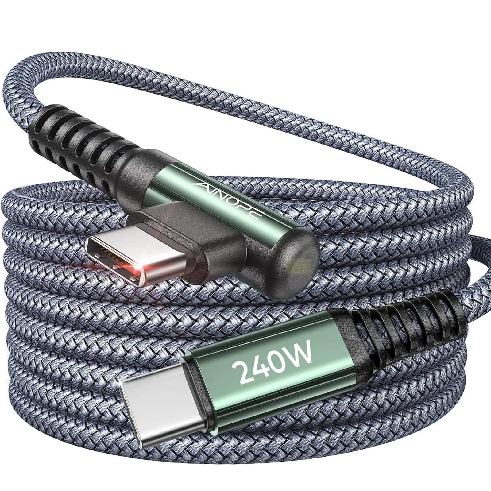 AINOPE 240W USB C to USB C Cable 3.05 m (10FT) Right Angle | Fast Charging & Data Transfer - main product image