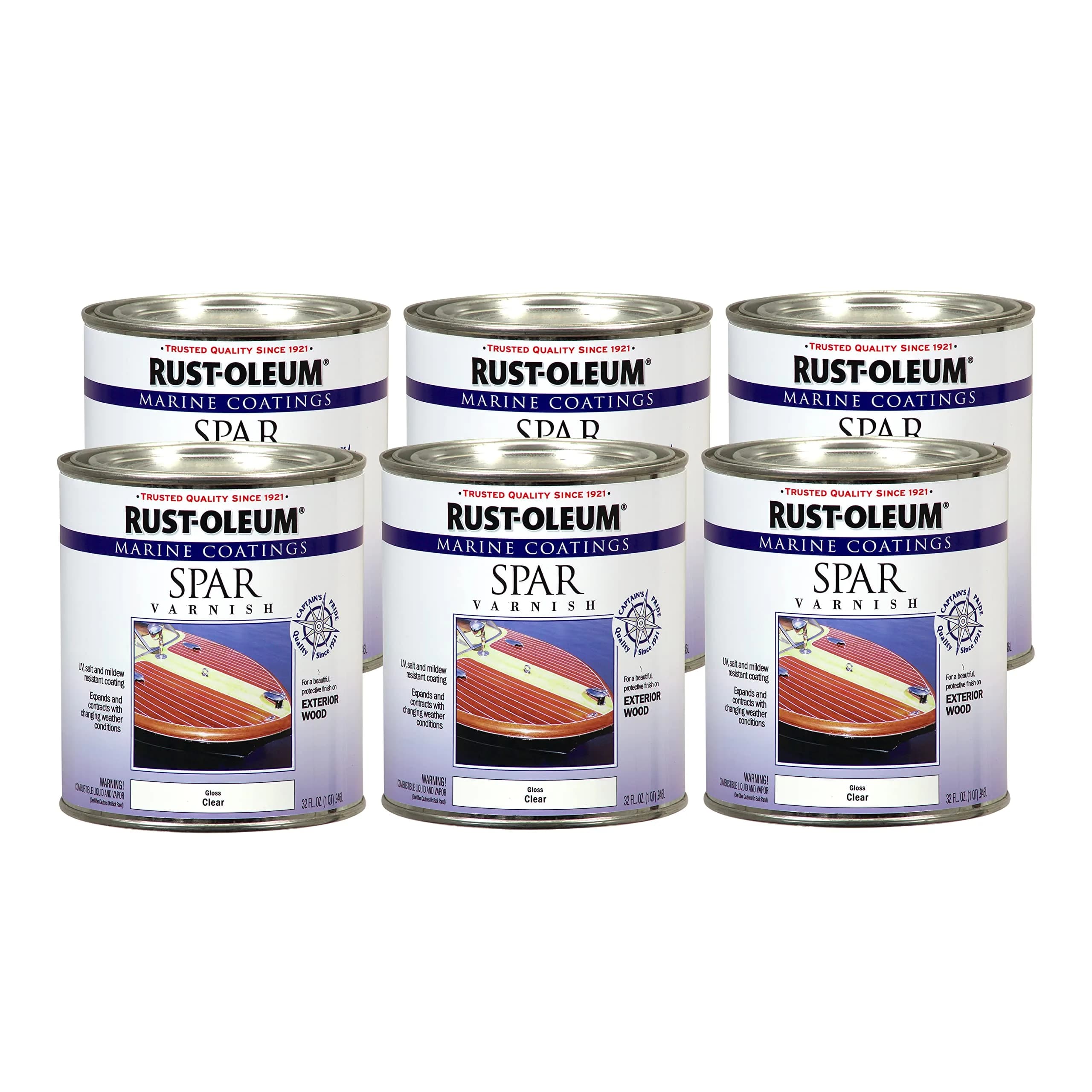Rust-Oleum Marine Spar Varnish Quart (6 Pack) UV & Water-Resistant Exterior Finish - main product image
