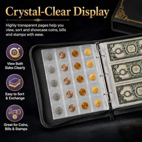 ANKHOH Zippered Coin Collection Book, 200 Pockets & 30 Bill Sleeves | Organize Coins & Currency in Style thumbnail 8