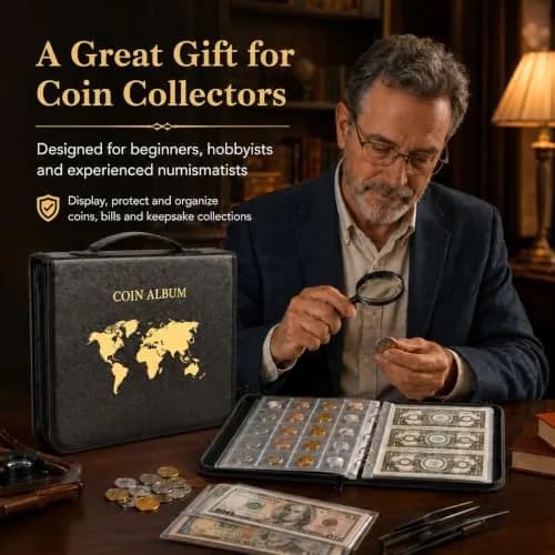 ANKHOH Zippered Coin Collection Book, 200 Pockets & 30 Bill Sleeves | Organize Coins & Currency in Style thumbnail 9