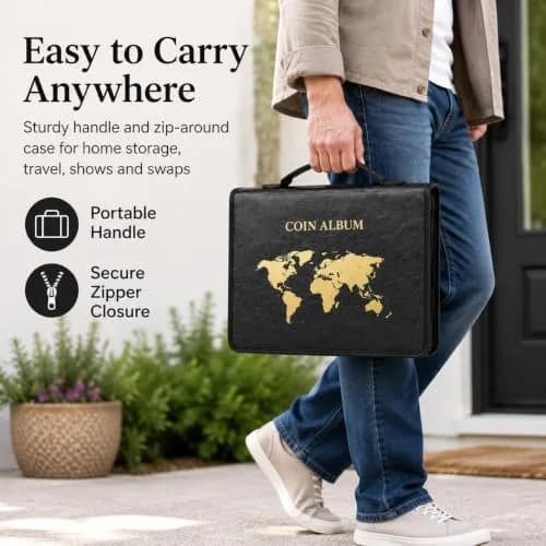 ANKHOH Zippered Coin Collection Book, 200 Pockets & 30 Bill Sleeves | Organize Coins & Currency in Style thumbnail 10