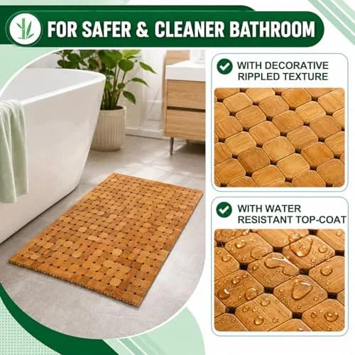 Dicunoy Bamboo Bath Mat 59.94cm x 40.64cm (23.6" L x 16" W) | Non-Slip & Quick-Dry for Bathrooms thumbnail 3