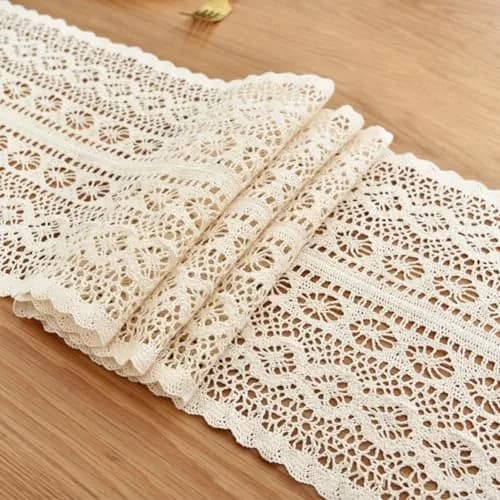 Gemseek 90 Inch Boho Crochet Table Runner, Beige Cotton Lace | Vintage Boho Charm thumbnail 8