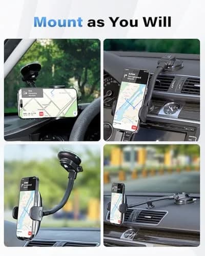 1Zero Car Truck Phone Mount Holder with 8-Inch Gooseneck, Anti-Shake, Universal Fit, Black | Supports All Cell Phones thumbnail 5