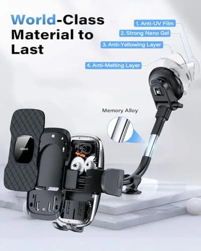 1Zero Car Truck Phone Mount Holder with 8-Inch Gooseneck, Anti-Shake, Universal Fit, Black | Supports All Cell Phones thumbnail 6