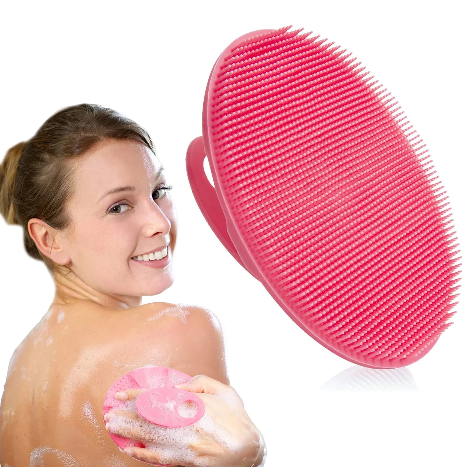 INNERNEED Silicone Body Cleansing Brush Dark Green | Gentle Massage, Deep Clean, Hygienic Shower Scrub Brush Soft Bristles for All Skin Types, Easy to Hold — Pink