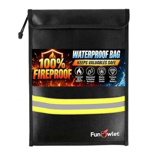 FunOwlet Fireproof Waterproof Money Document Bag, 15" x 11" Black | Fire & Water Resistant Storage Organizer thumbnail 1
