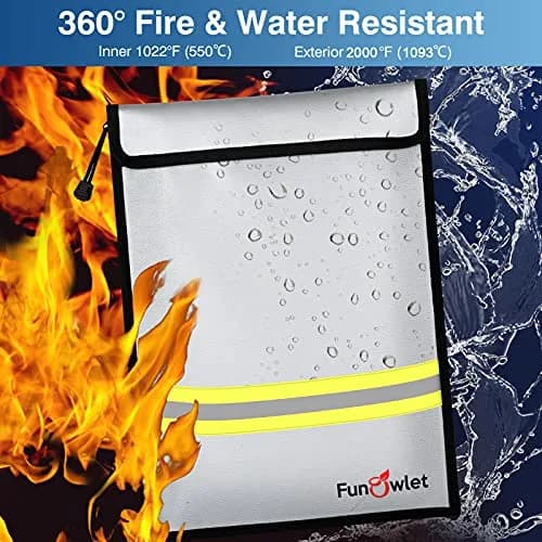 FunOwlet Fireproof Waterproof Money Document Bag 15" x 11" Gray | Fire & Water Resistant Organizer thumbnail 2