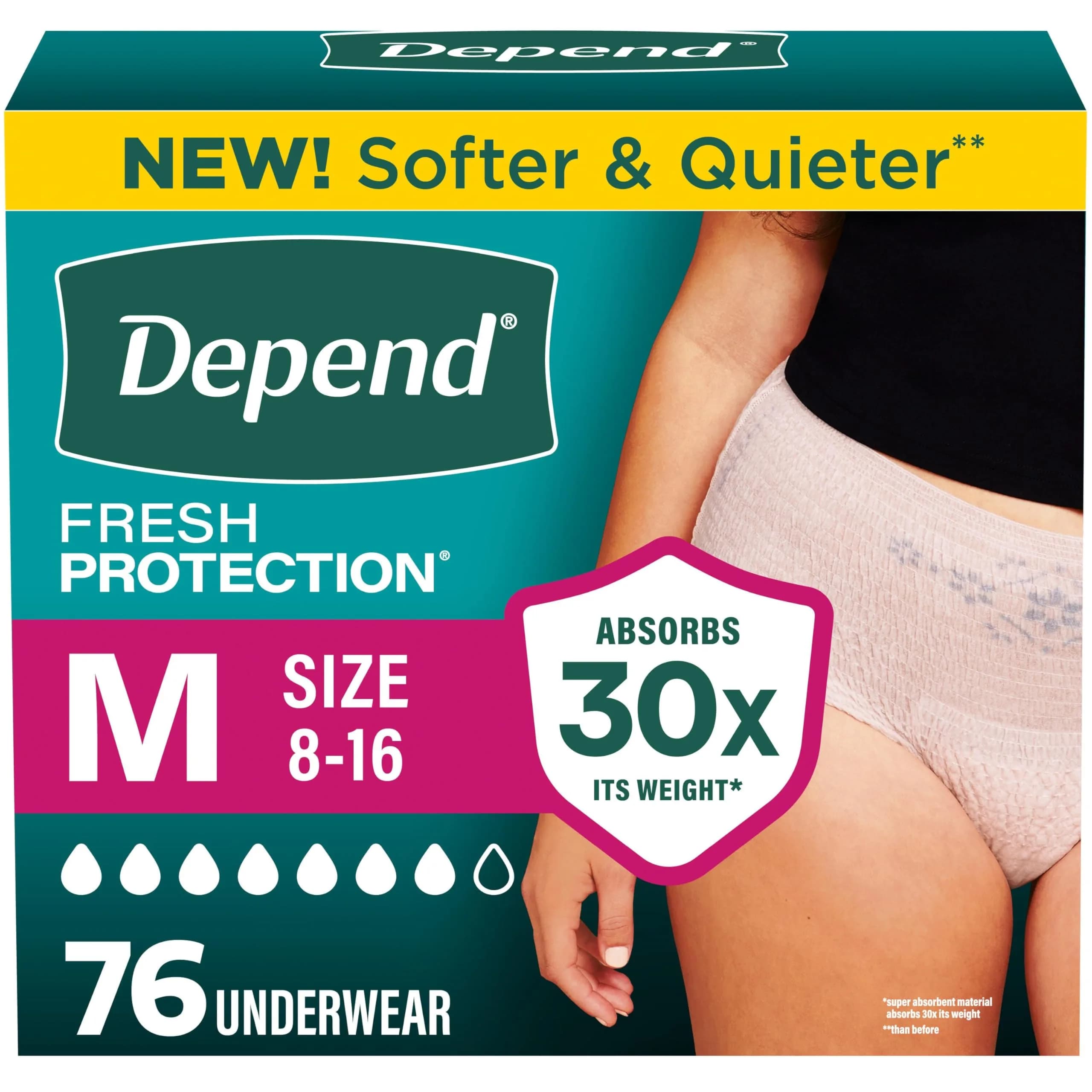 Depend Fresh Protection Adult Diapers for Women, Medium (31-37" Waist), 76 Count | USA Imported, 30x Absorbency