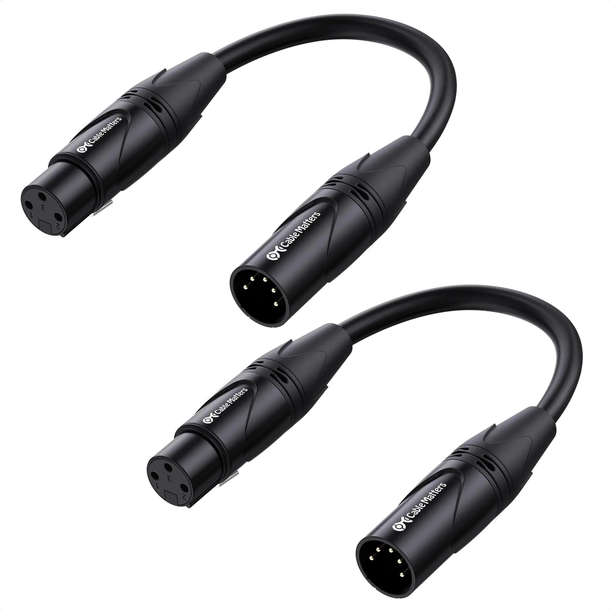 Cable Matters 2-Pack 5 Pin to 3 Pin DMX Lighting Cable, 6 Inches | Convert DMX & XLR Connectors - main product image