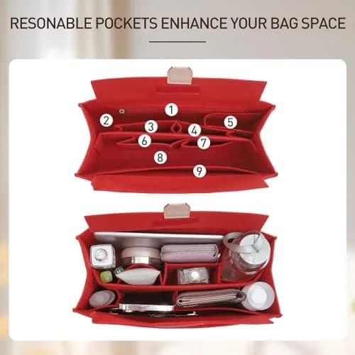 Doxo Felt Purse Organizer Insert with Cover for LV On The Go MM, Red | 35.4cm x 18.8cm x 6.5cm (13.9" x 7.4" x 2.6") thumbnail 4