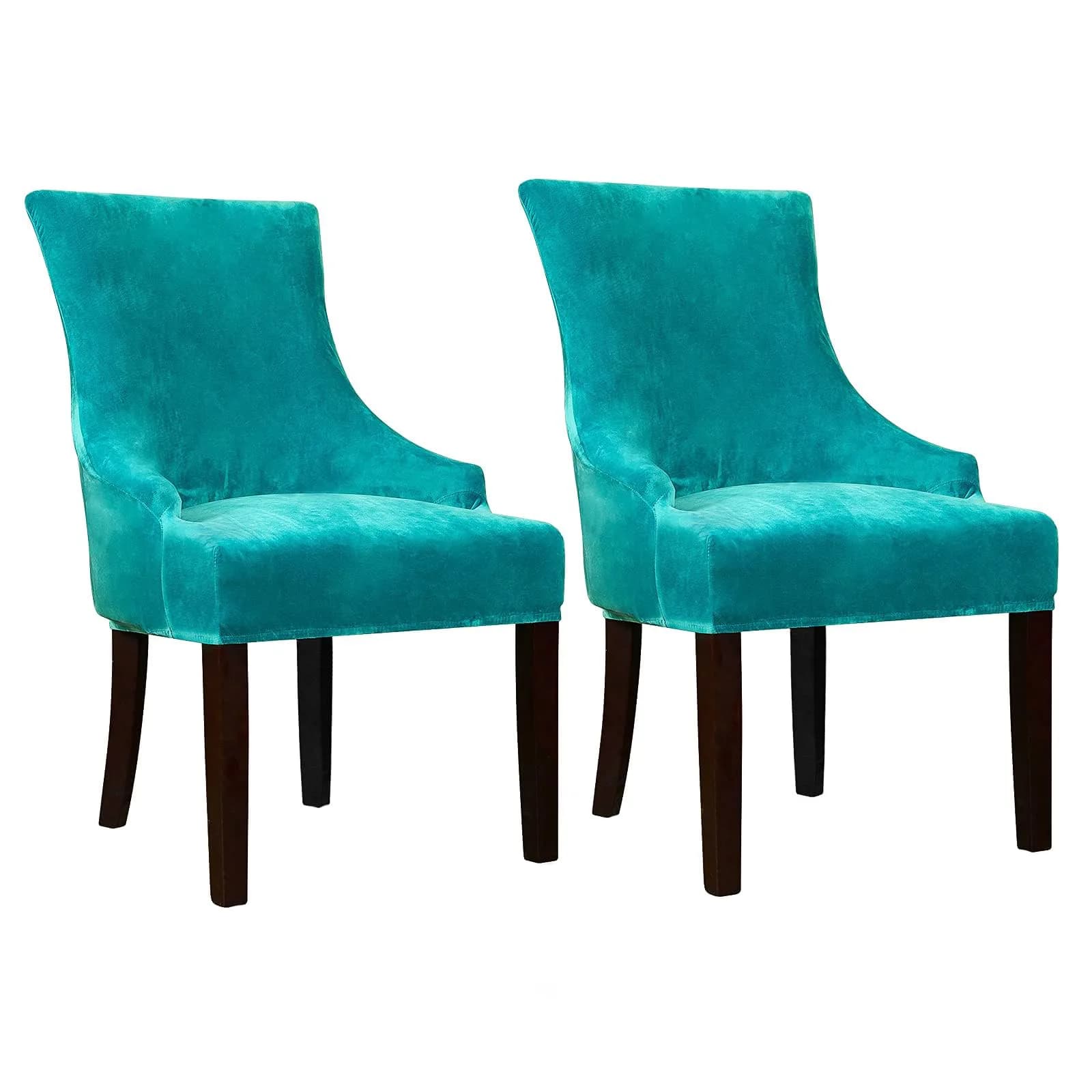 Lellen Velvet Stretch Wingback Chair Cover Slipcover - Wine, 1PC | Fits Chairs 18-22" Seat Length, 20-24" Seat Width — 02 Velvet Teal