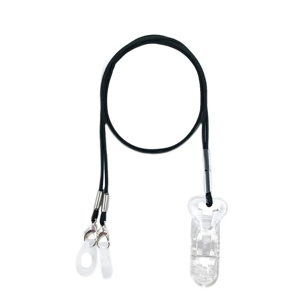 Anico Hearing Aid Clip Anti-Lost Lanyard for Behind-the-Ear & RIC Hearing Aids, Adults & Kids | Secure Braided Nylon Cord with Crocodile Clip & 6 Silicone Loops (Gray) — Black