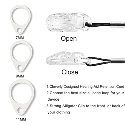 Anico Hearing Aid Clip Anti-Lost Lanyard for Behind-the-Ear & RIC Hearing Aids, Adults & Kids | Secure Braided Nylon Cord with Crocodile Clip & 6 Silicone Loops (Gray) thumbnail 3
