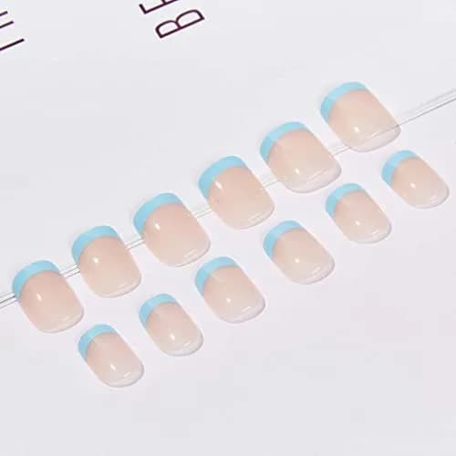 RikView French Tip Press on Nails Oval Glossy Full Cover Acrylic Nails (Blue) | 24 Nails + File + Glue thumbnail 2