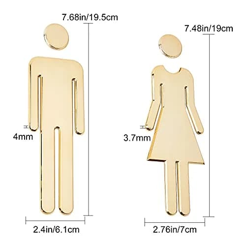 GORGECRAFT Restroom Identification Signs Men Women Gold Plastic Door Signage Set | 19.5 cm (7.67") Male, 19 cm (7.48") Female thumbnail 2