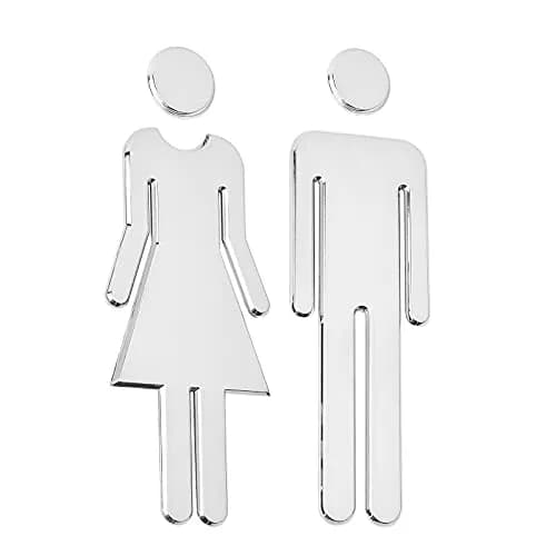 GORGECRAFT Bathroom Signs Men Women Brushed Signage 2 Pack | Self Adhesive Plastic Door Identification (Silver) thumbnail 1