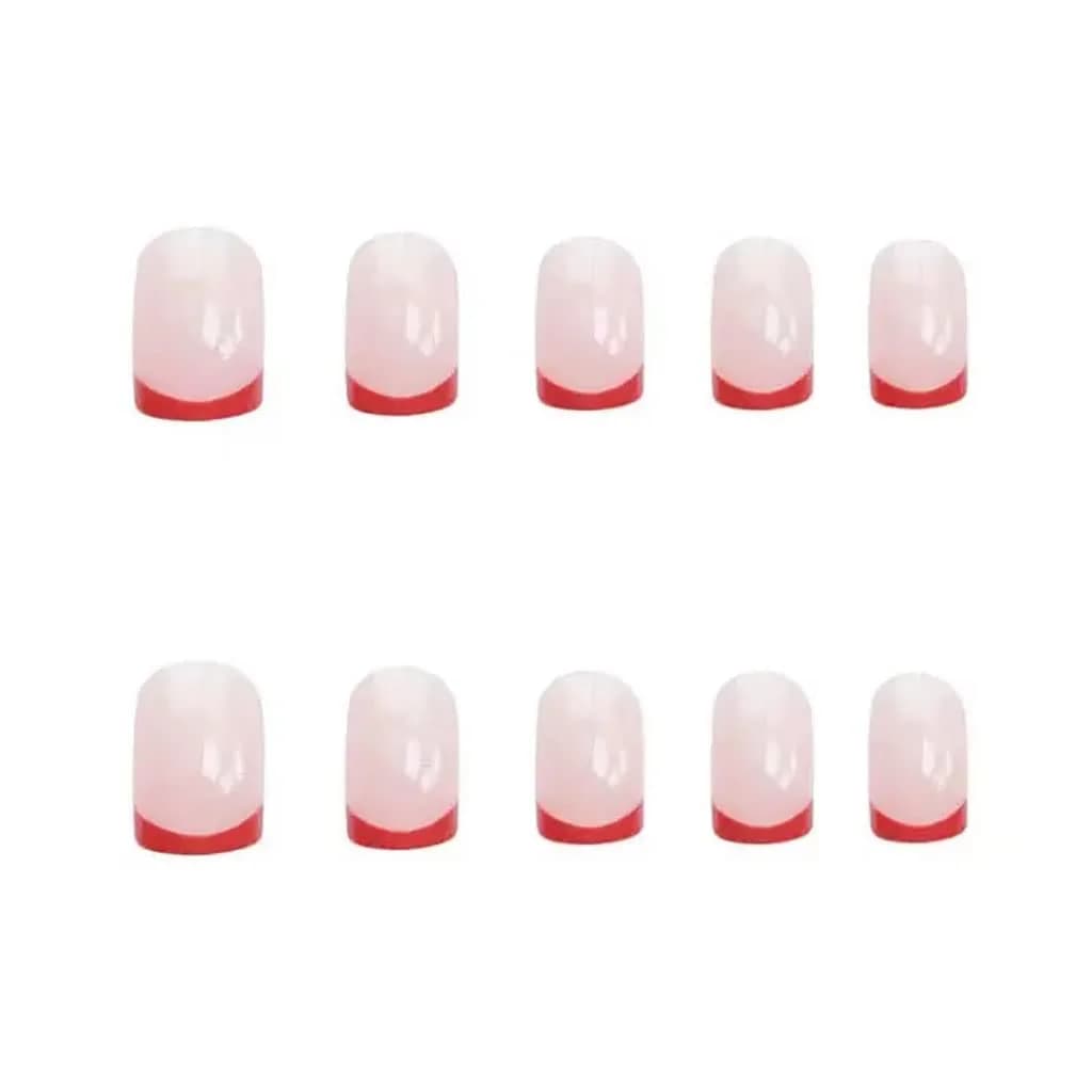 RikView Oval French Tip Nails 24 PCS Glossy Yellow | Full Cover Acrylic False Nails — Red