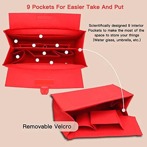 Doxo Felt Purse Organizer Insert for LV On The Go GM, Red Cover, 36cm (14.1" W x 7.7" H x 6.3" D) | Keeps Luxury Bags Shaped & Organized thumbnail 7