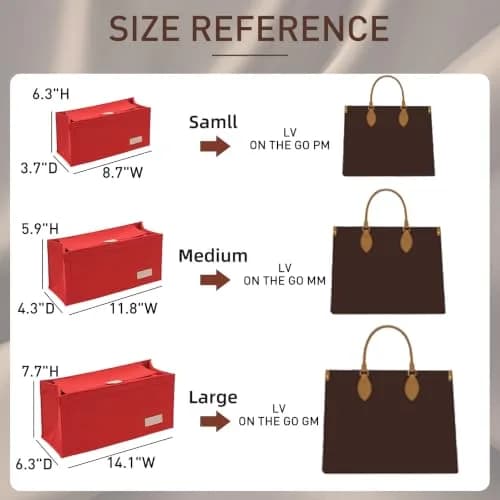 Doxo Felt Purse Organizer Insert for LV On The Go GM, Red Cover, 36cm (14.1" W x 7.7" H x 6.3" D) | Keeps Luxury Bags Shaped & Organized thumbnail 2