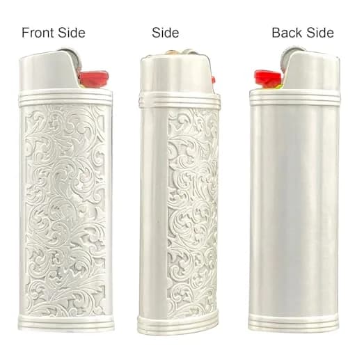 Lucklybestseller Metal Lighter Case Cover Holder Vintage Floral Stamped for BIC Full Size Lighter J6 (White Gold) | Protective Case thumbnail 2