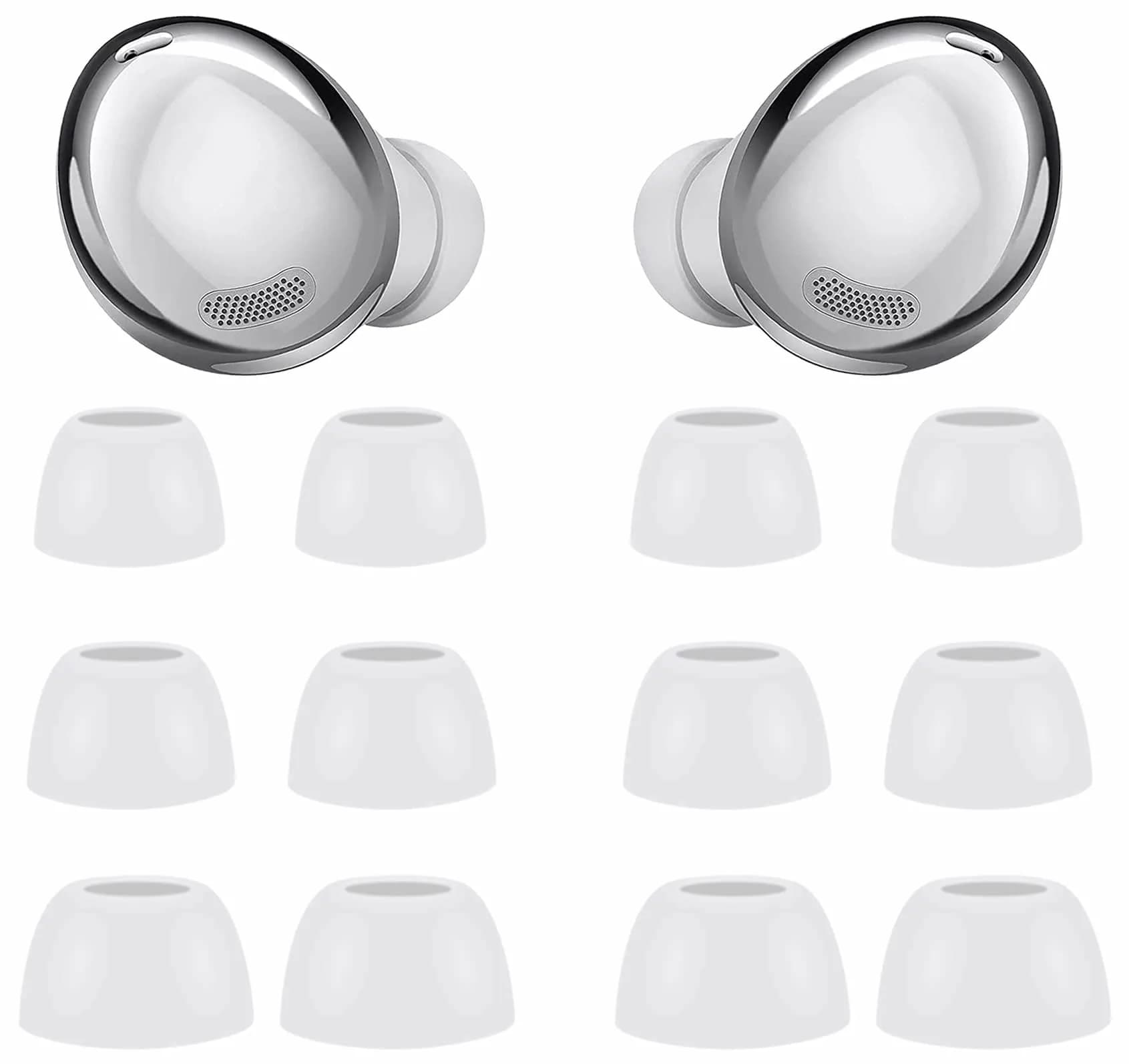 IiEXCEL Replacement Eartips for Samsung Galaxy Buds Pro, 6 Pairs S/M/L Silicone with Wingtips | Fits in Case — phantom silver