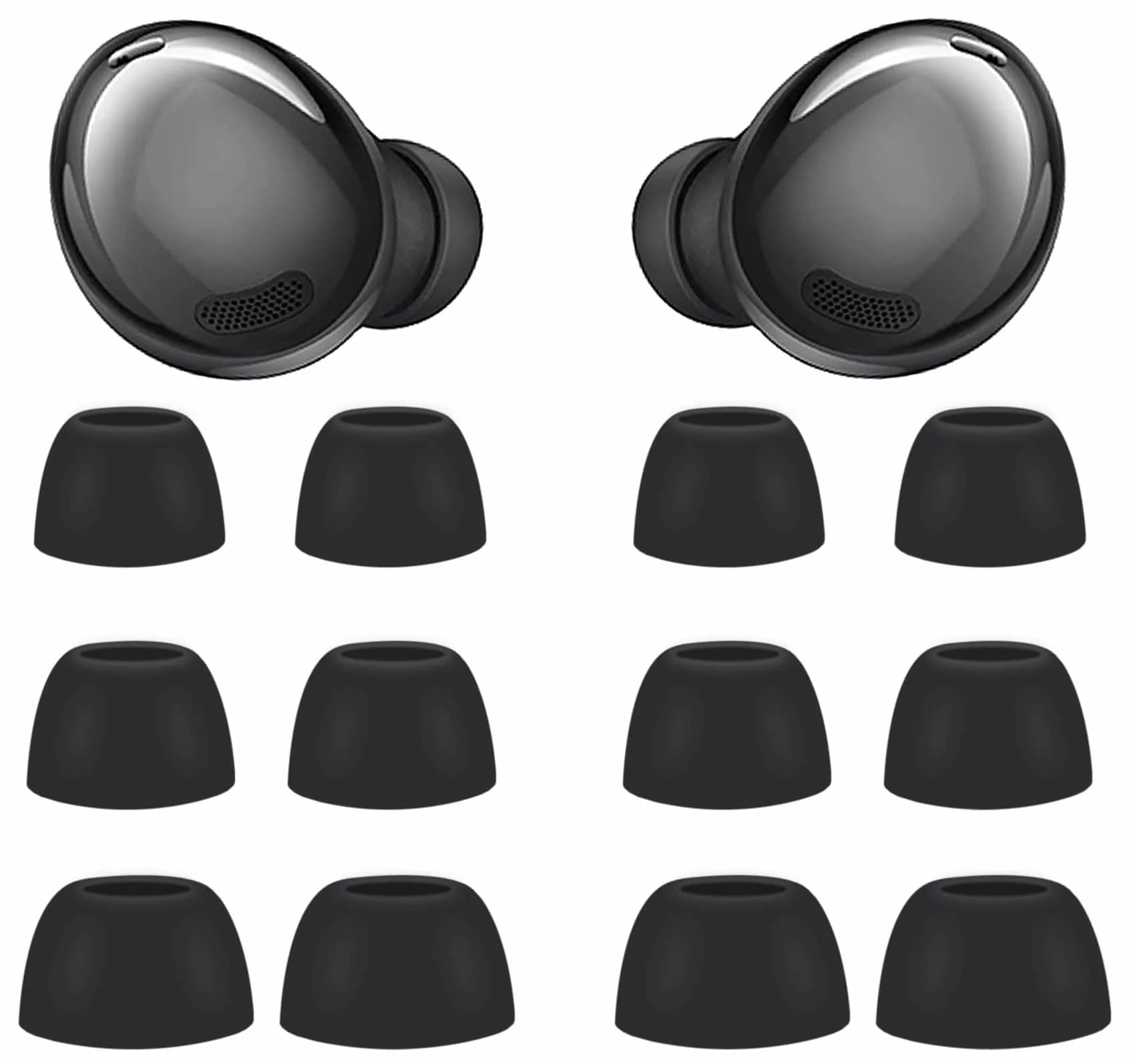 IiEXCEL Replacement Eartips for Samsung Galaxy Buds Pro, 6 Pairs S/M/L Silicone with Wingtips | Fits in Case — phantom black / galaxy buds pro silicone