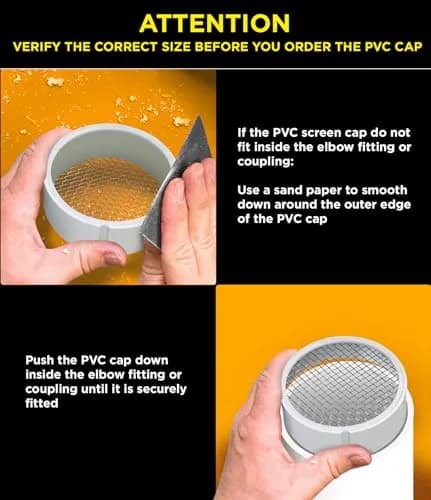 RAVEN 2" Inner x 2-3/8" Outer Diameter PVC Termination Cap Mesh Screen Vent Cover | Furnace & Roof Vent Cap thumbnail 3