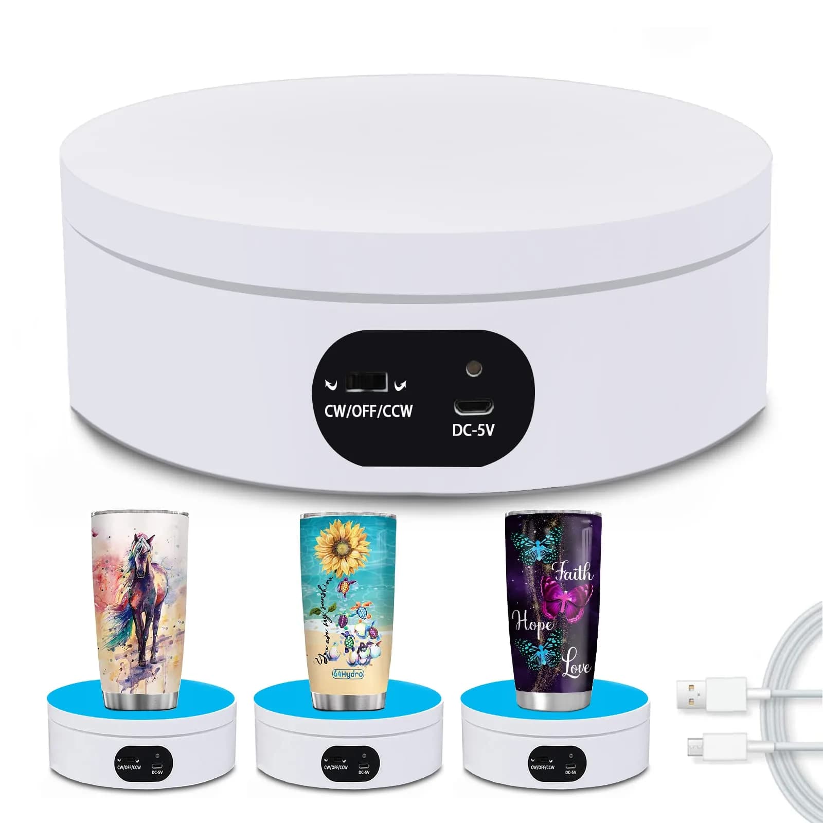 YVV Rotating Display Stand 12cm (4.72in) | Automatic Mute Turntable for Tumblers & Products