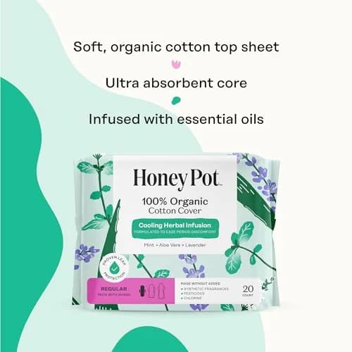 The Honey Pot Company Cooling Herbal Regular Pads 20 Count | Dermatologist Tested for Sensitive Skin thumbnail 4