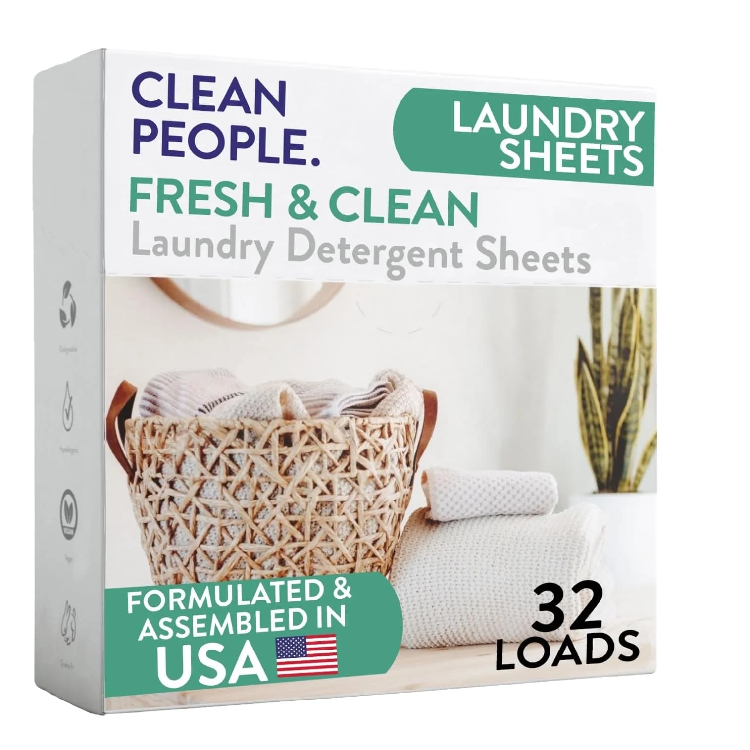 THE CLEAN PEOPLE Laundry Detergent Sheets Fresh Scent 32 Count | Hypoallergenic & Biodegradable - main product image