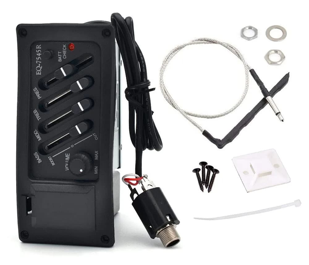 Jiayouy 4 Band EQ-7545R Guitar Pickup Preamp Amplifier with Tuner 10.5cm (4.1in) | For Acoustic Guitars