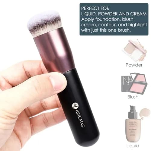 KINGMAS Round Foundation Brush, Premium Face Kabuki Makeup Brush with Synthetic Bristles, Black (1 Count) thumbnail 2