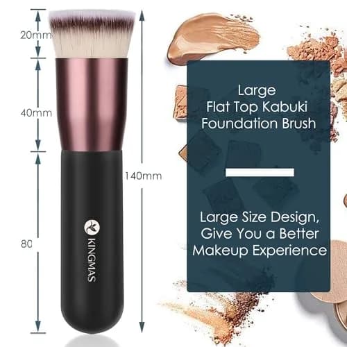 KINGMAS Flat Top Kabuki Foundation Brush Black | Premium Makeup Brush for Liquid, Cream, Powder, Blush, Buffing, Stippling thumbnail 3