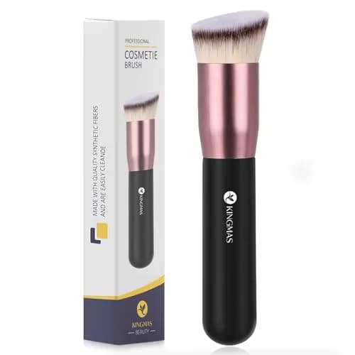 KINGMAS Angled Top Foundation Brush for Liquid, Cream, Powder, Blush Buffing Stippling Face Makeup Tools Black | Premium Synthetic Bristle Brush thumbnail 1