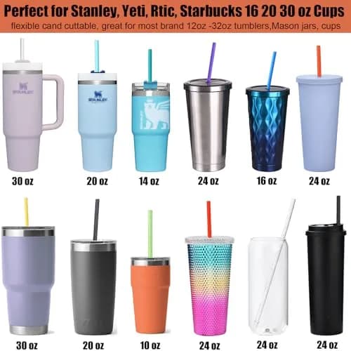 ALINK 12-Pack Glitter Plastic Tumbler Straws 28cm (11") | Reusable Hard Plastic Straws with Cleaning Brush thumbnail 4