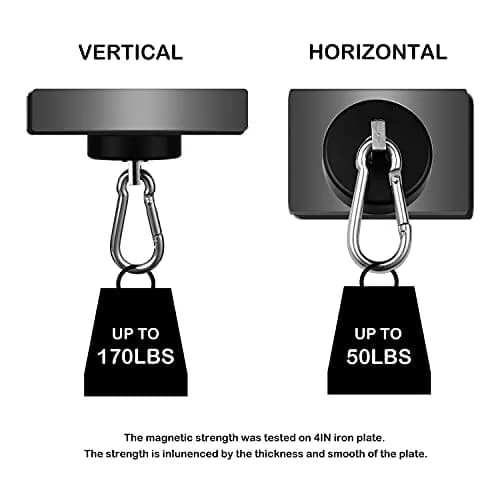 WELLZEER Heavy Duty Magnetic Hooks 170lbs Black 2-Pack | Swiveling Carabiner for Industrial Garages & Kitchens thumbnail 4