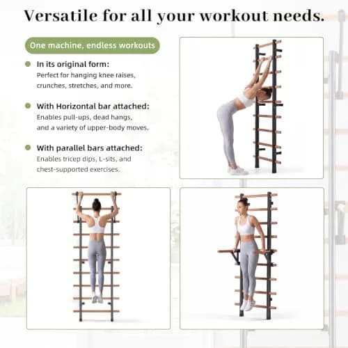 DHT Swedish Ladder Wall Bars 78in | Stable Wooden Gymnastics Equipment for Home & Gym thumbnail 4