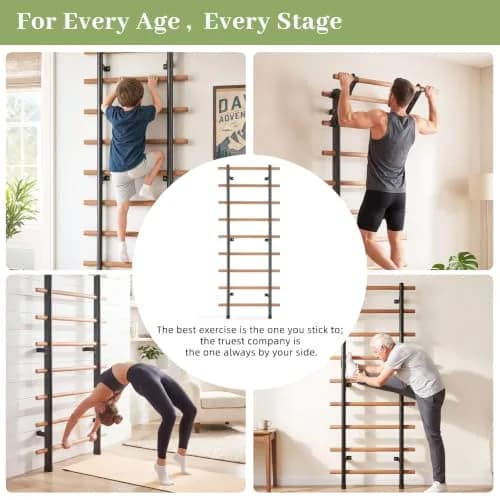 DHT Swedish Ladder Wall Bars 78in | Stable Wooden Gymnastics Equipment for Home & Gym thumbnail 5