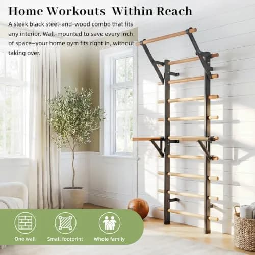 DHT Swedish Ladder Wall Bars 78in | Stable Wooden Gymnastics Equipment for Home & Gym thumbnail 2